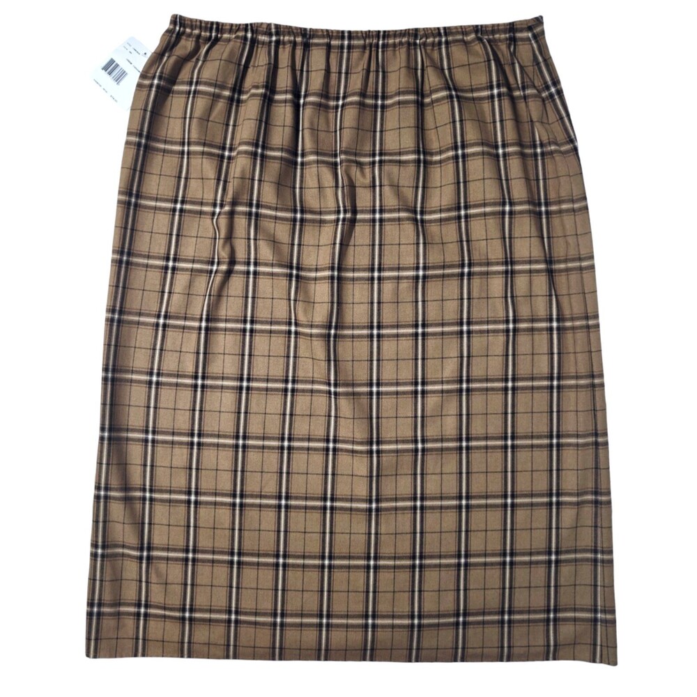 Vintage New Brown Plaid Wrap Skirt Plus 24 Liz Claiborne Academia Heritage NWT - Picture 2 of 12